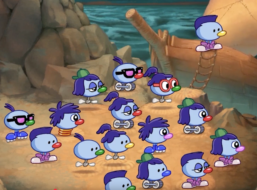 Zoombinis getting on a boat